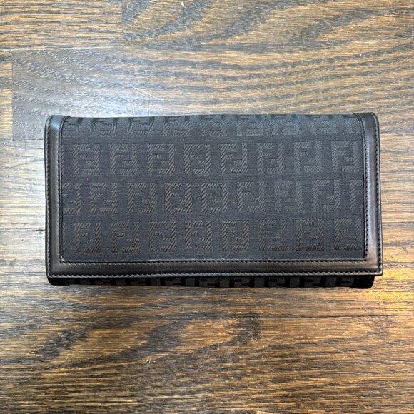 Fendi Zucchino Canvas & Leather Black Wallet with Box & Dust Cover - Picture 2 of 9